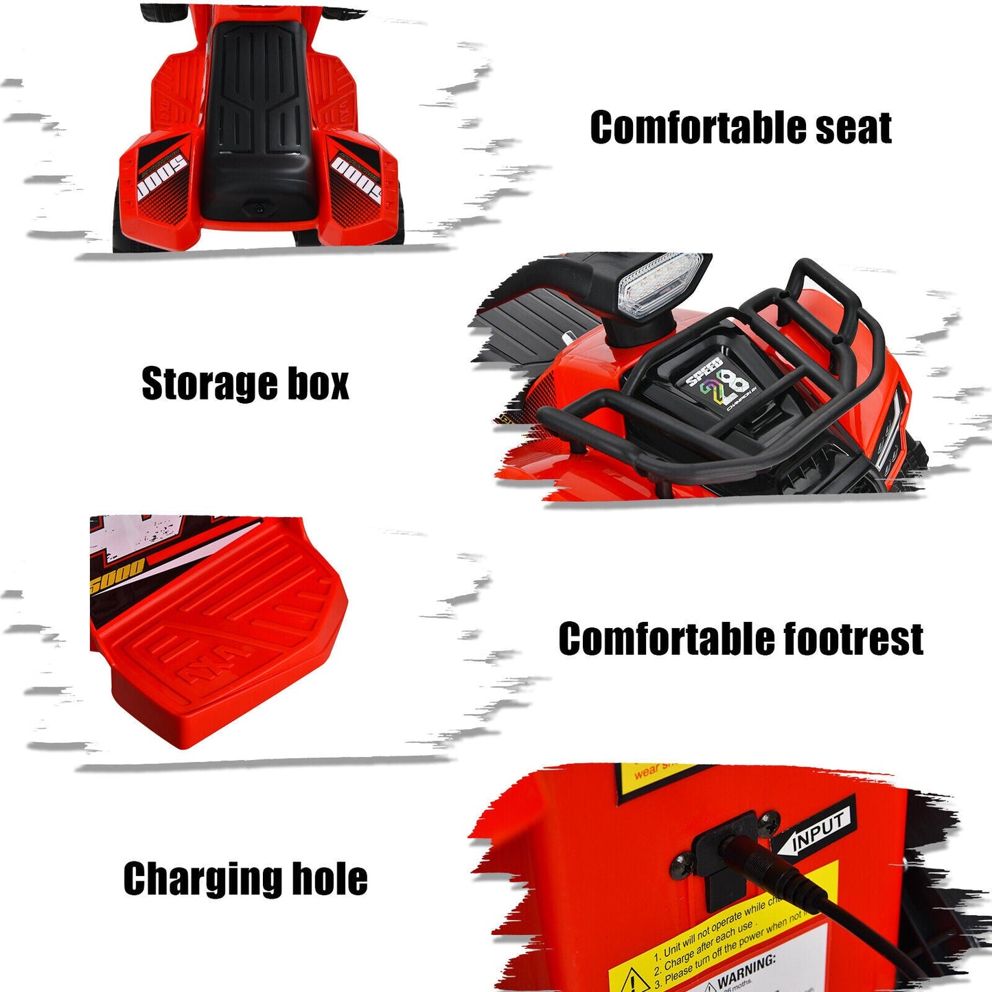 Red 6V Kids ATV Quad Electric Ride On Car with MP3 Player and LED Lights for Toddlers