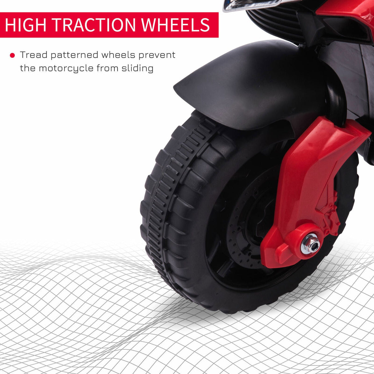 Red Electric Ride-On Motorcycle for Kids with Headlights and Training Wheels