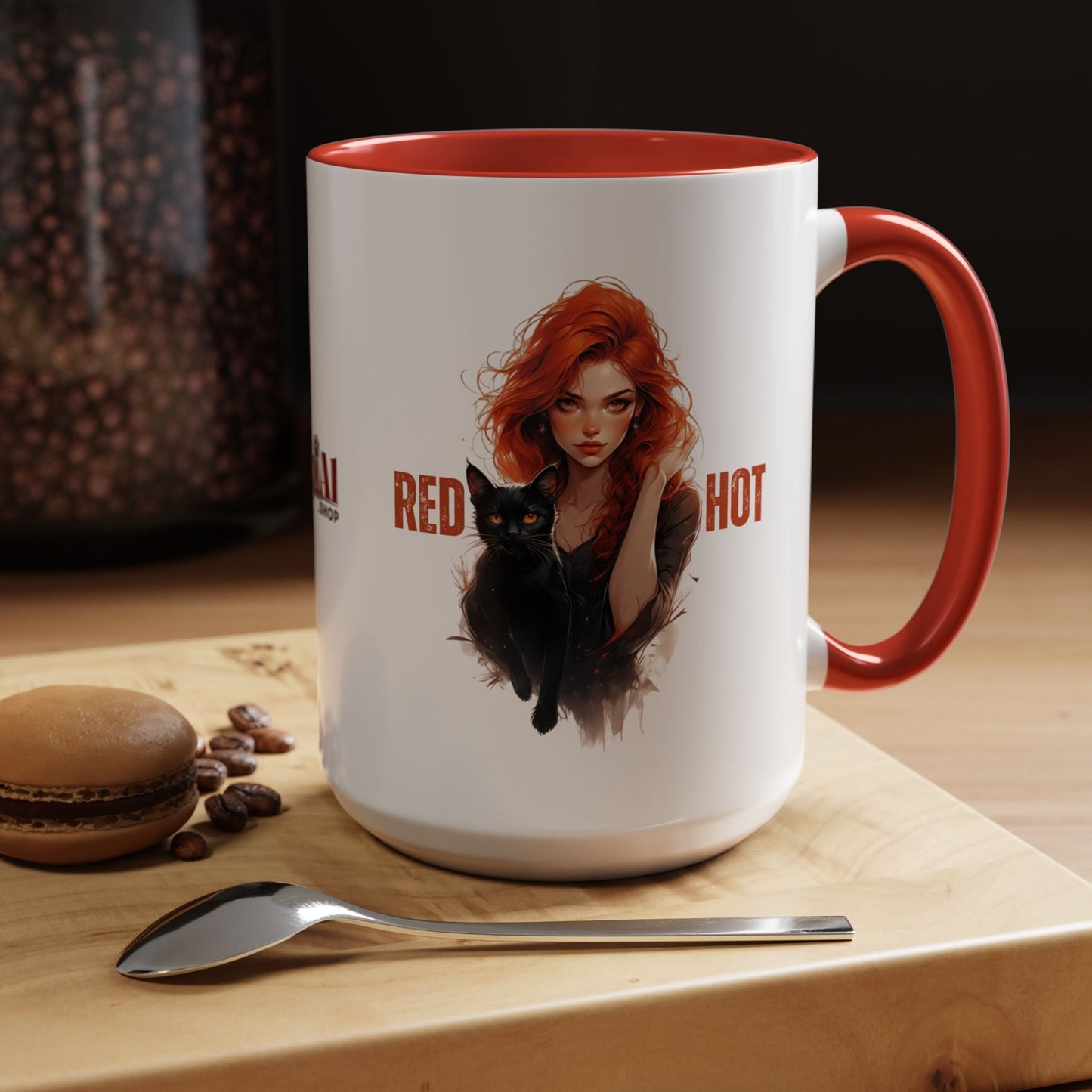 Artistic Cat Red Hot Coffee Mug with Unique Design