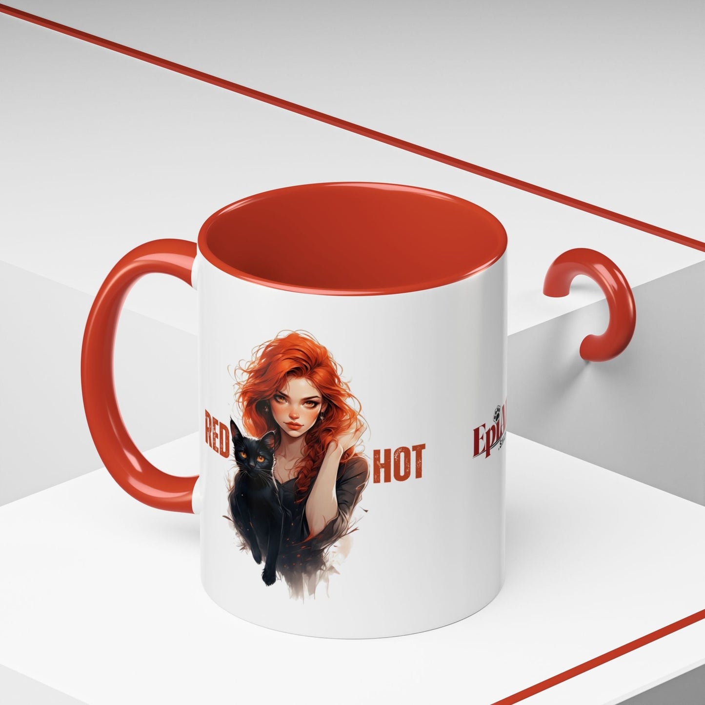 Artistic Cat Red Hot Coffee Mug with Unique Design