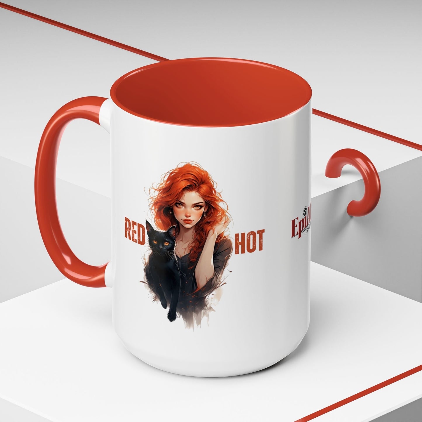Artistic Cat Red Hot Coffee Mug with Unique Design
