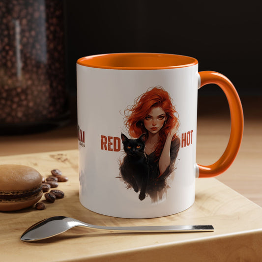 Artistic Cat Red Hot Coffee Mug with Unique Design