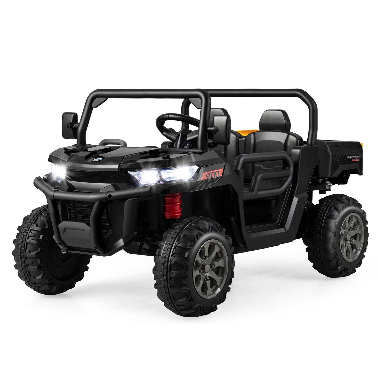 Remote Control Dump Truck with LED Headlights and Rear View Mirrors - 12V Ride-On Toy