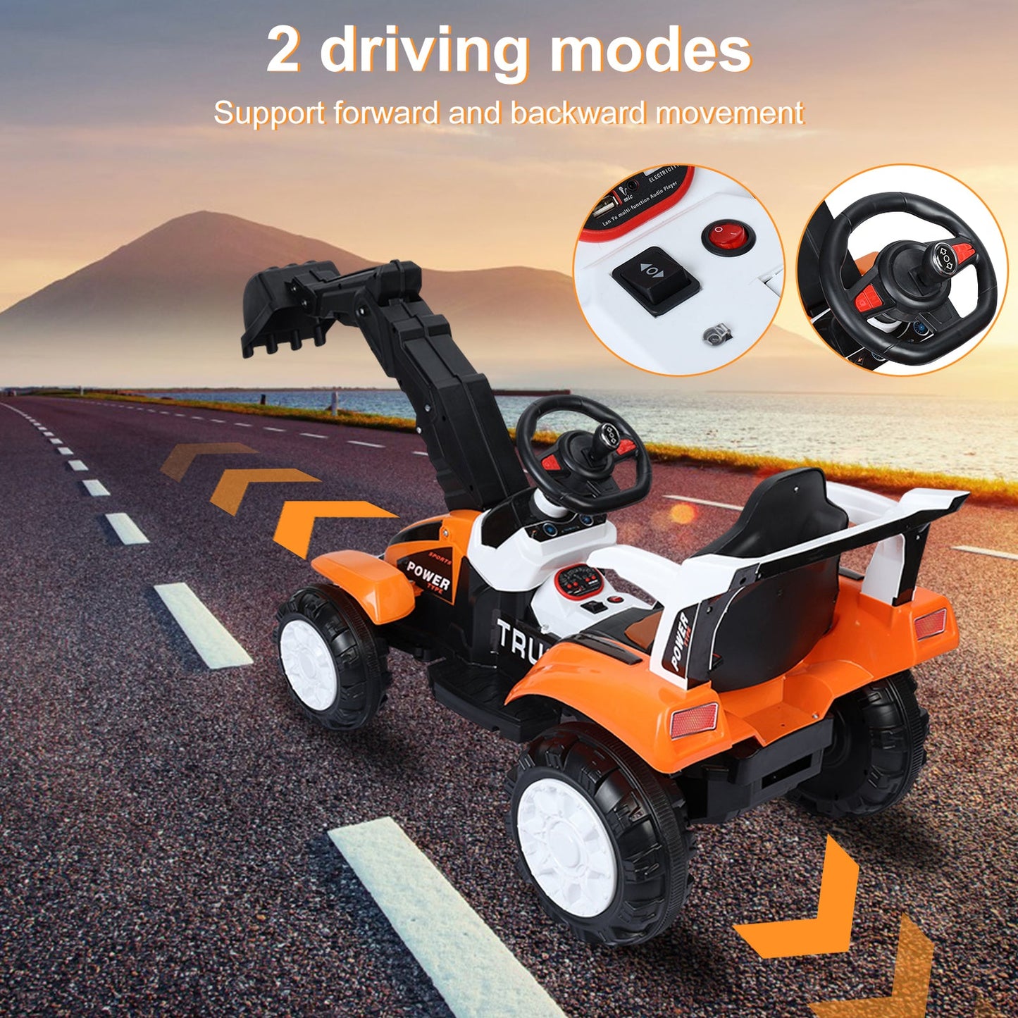 Battery-Powered Ride-On Excavator with Motorized Arm and Forward/Backward Movement