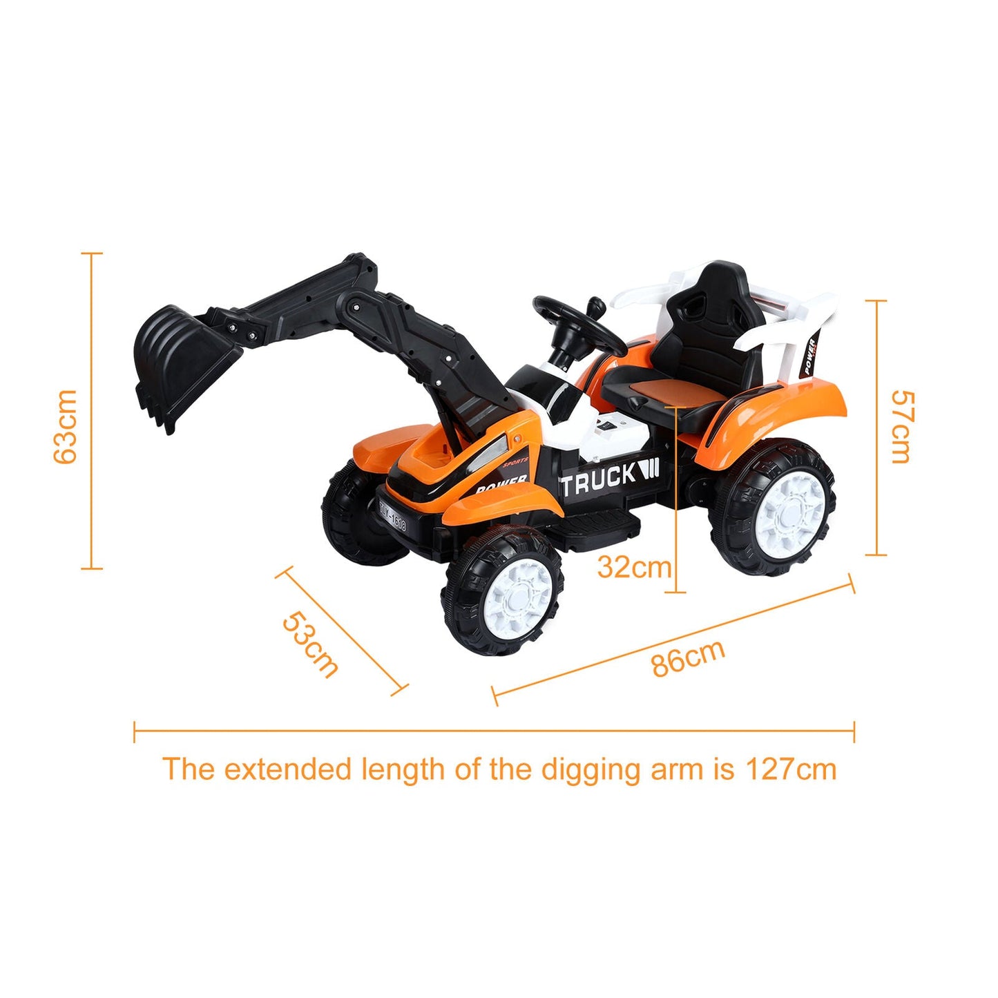 Battery-Powered Ride-On Excavator with Motorized Arm and Forward/Backward Movement