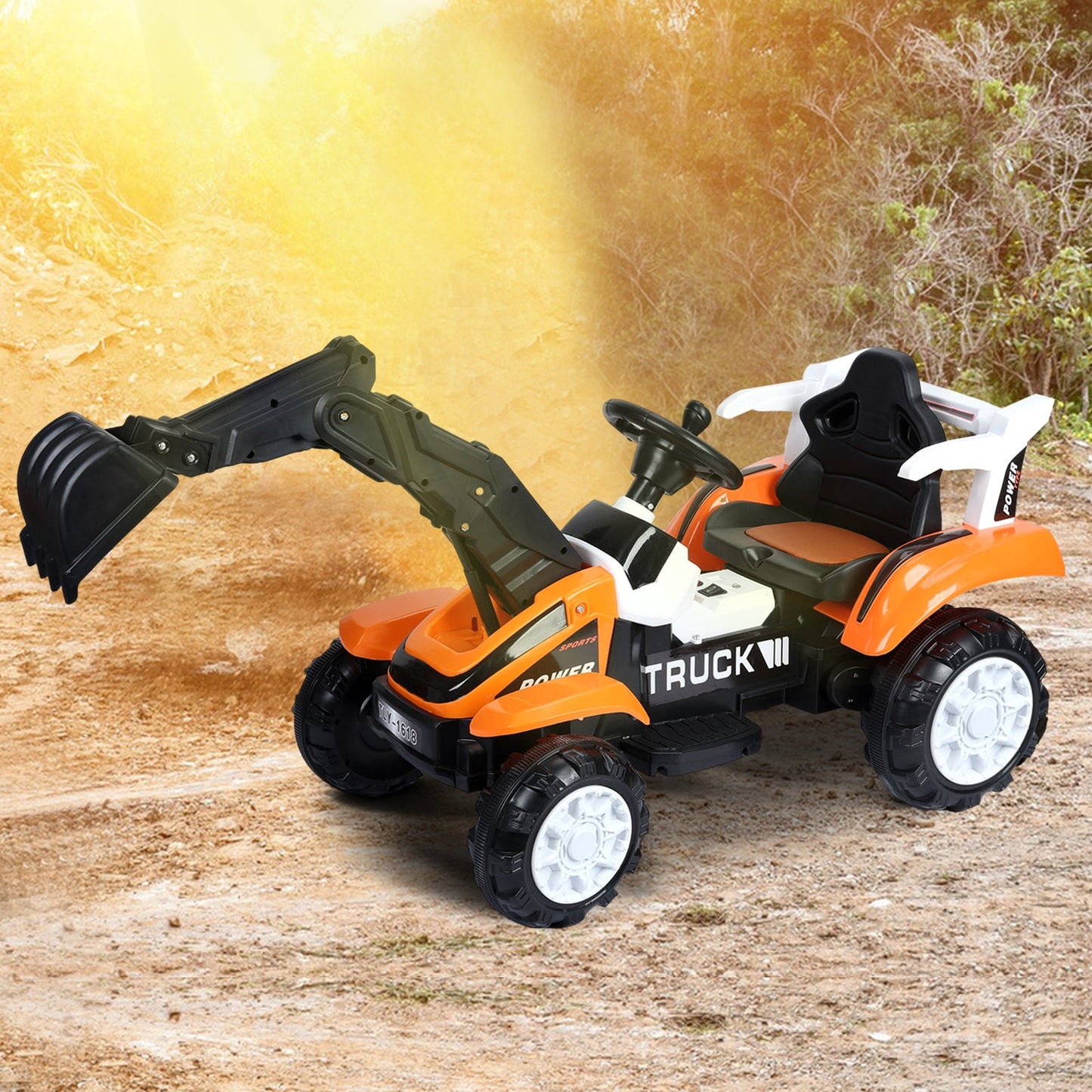 Electric Ride-On Excavator Digger with Motorized Arm and Music Sounds Construction Vehicle