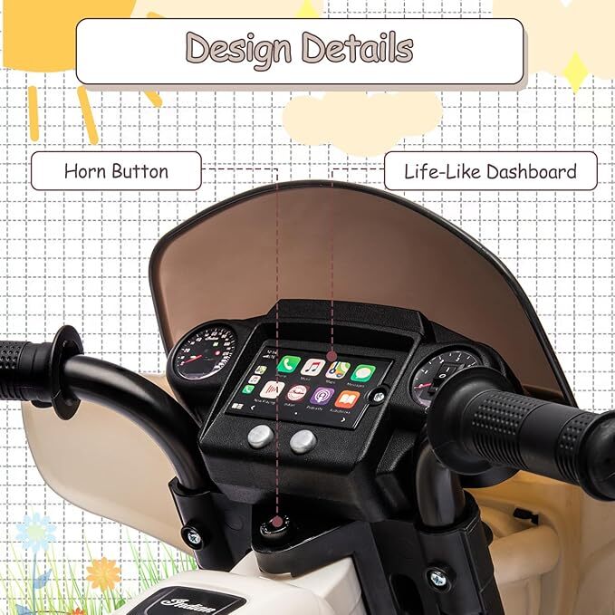 6V Electric Ride-On Dirt Bike for Kids with Licensed Design and Built-In Music