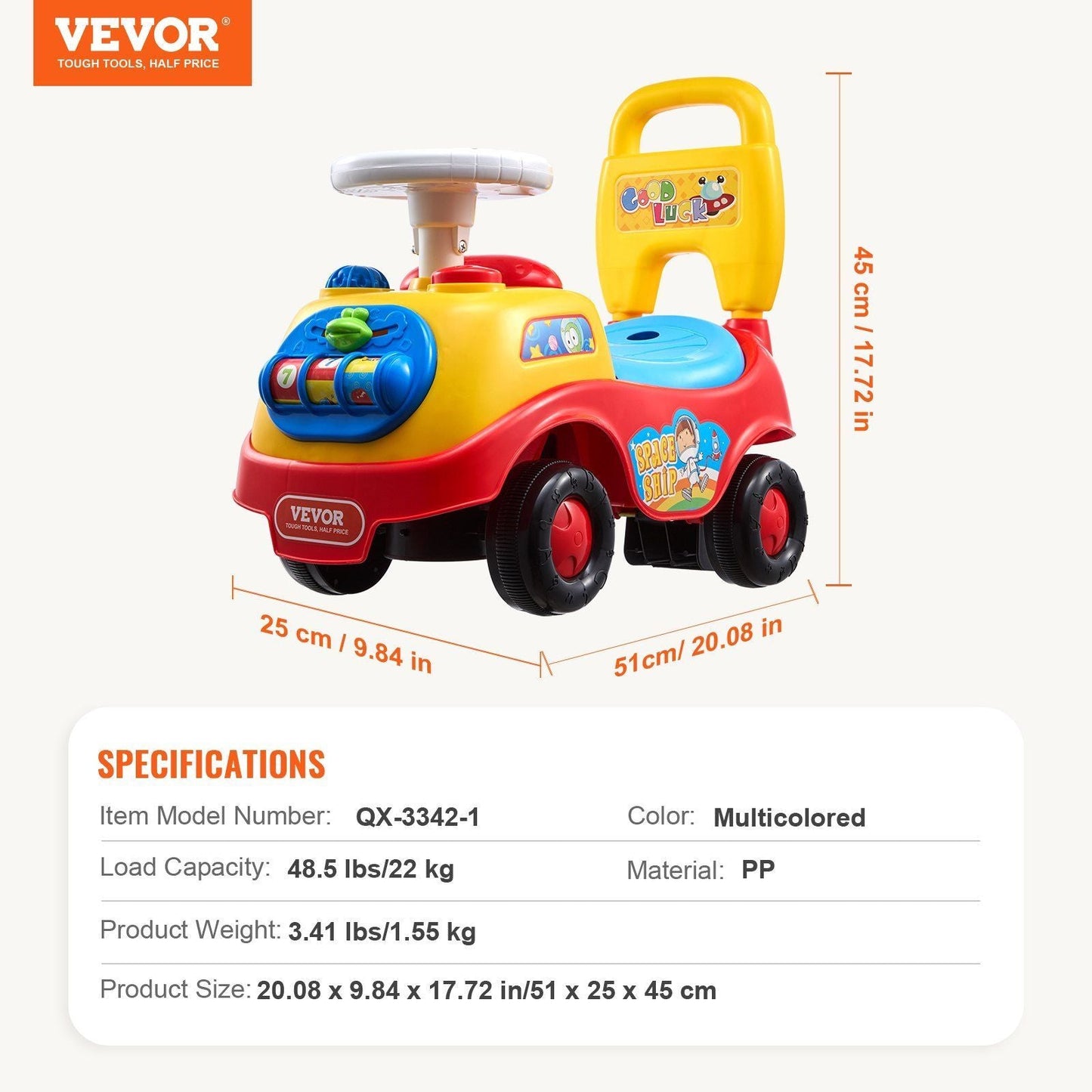 Toddler Ride-On Push Car with Music and Steering Wheel for Ages 1-3