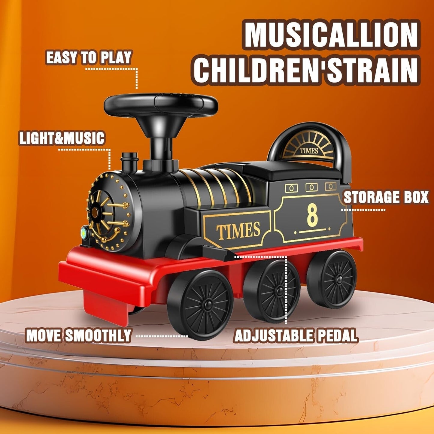 Electric Ride-On Train Set with Track, 2-Seater, Cargo Car, and Music Features