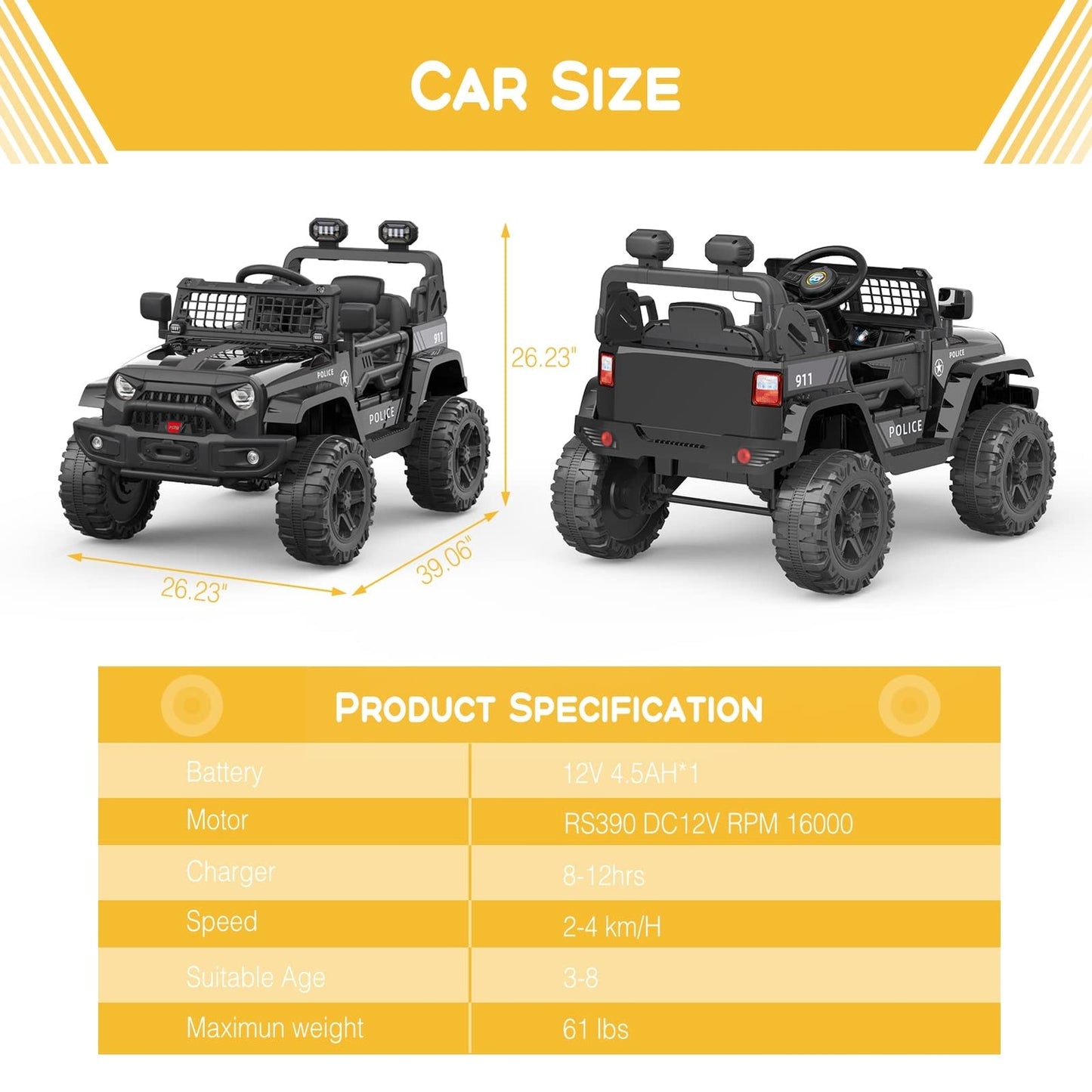 12V Kids Electric Ride-On Truck Car with Remote Control and Spring Suspension