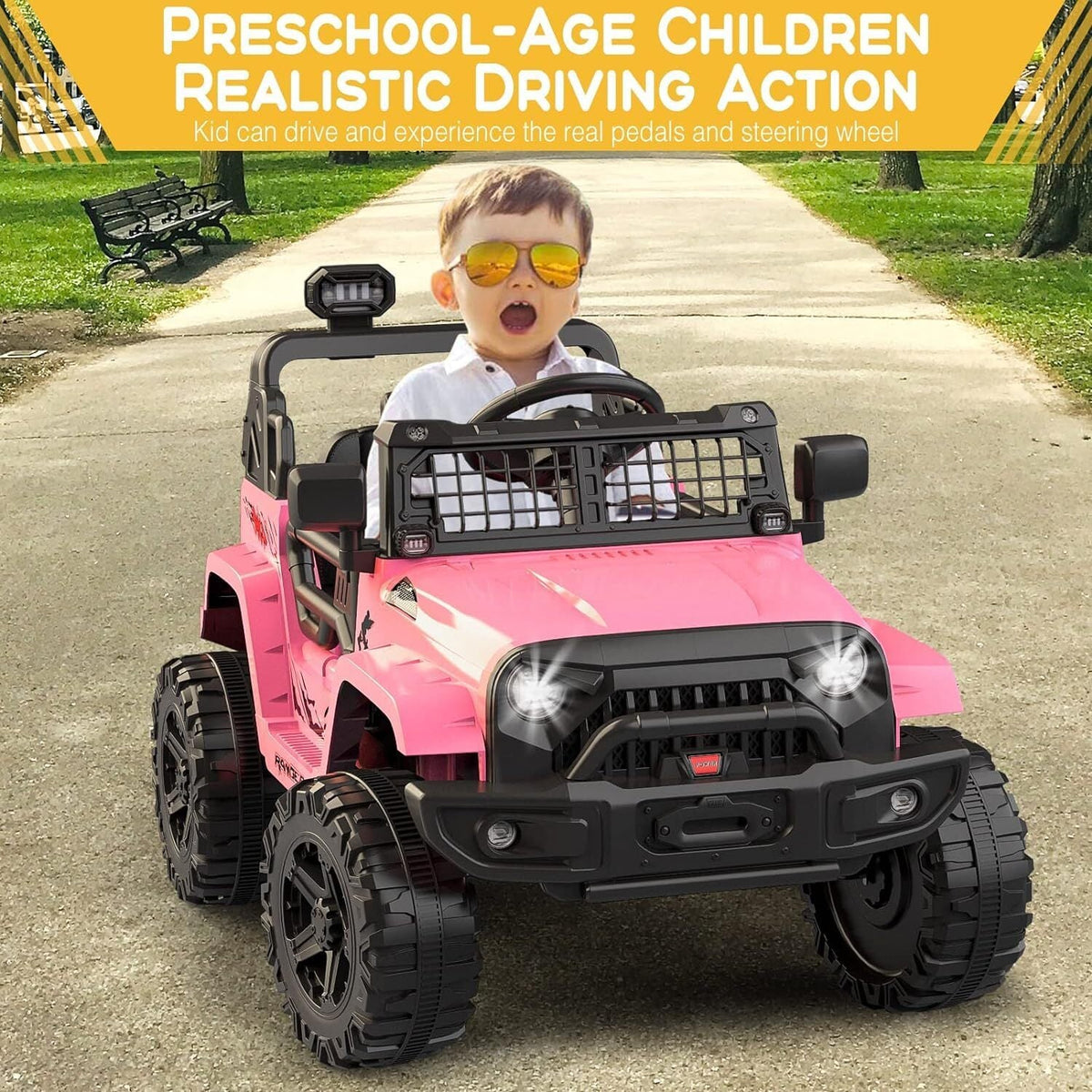Electric Ride-On Truck with Remote Control, Spring Suspension, and LED Lights