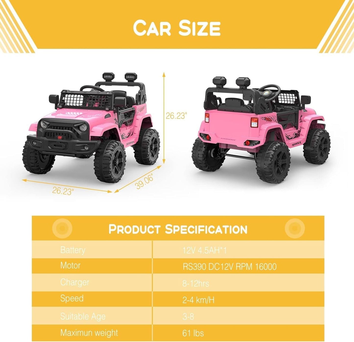 Electric Ride-On Truck with Remote Control, Spring Suspension, and LED Lights
