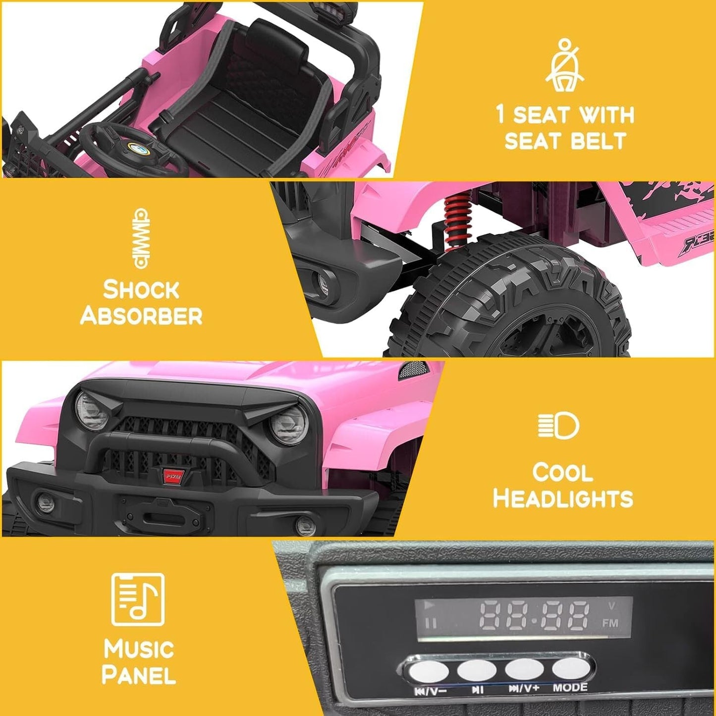 Electric Ride-On Truck with Remote Control, Spring Suspension, and LED Lights