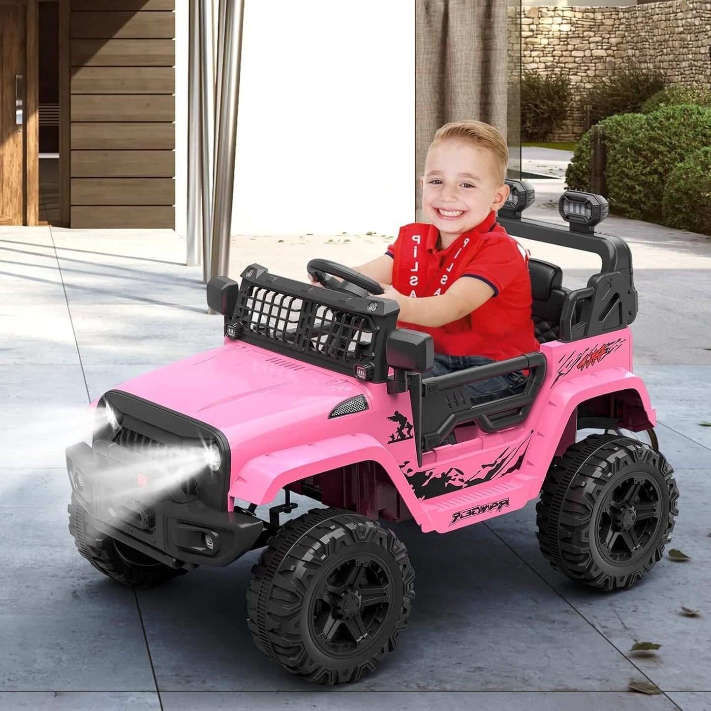 Electric Ride-On Truck with Remote Control, Spring Suspension, and LED Lights