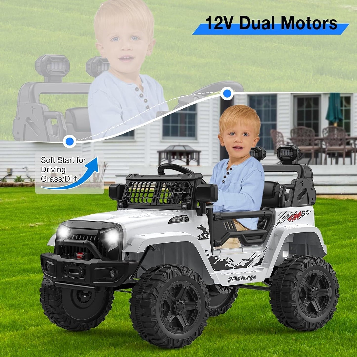 Electric Ride-On Truck with Bluetooth, 2 Speeds, and Remote Control