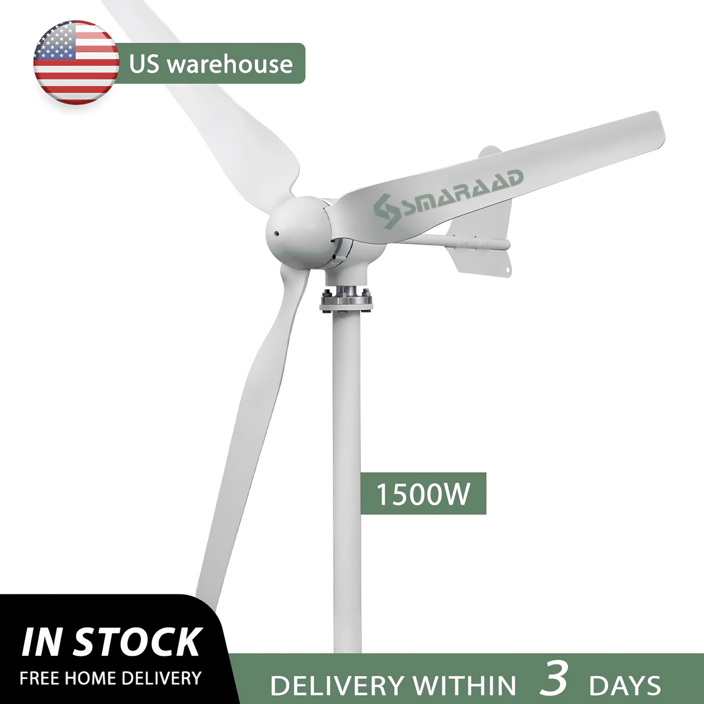 1500W Wind Generator Pole Not Included