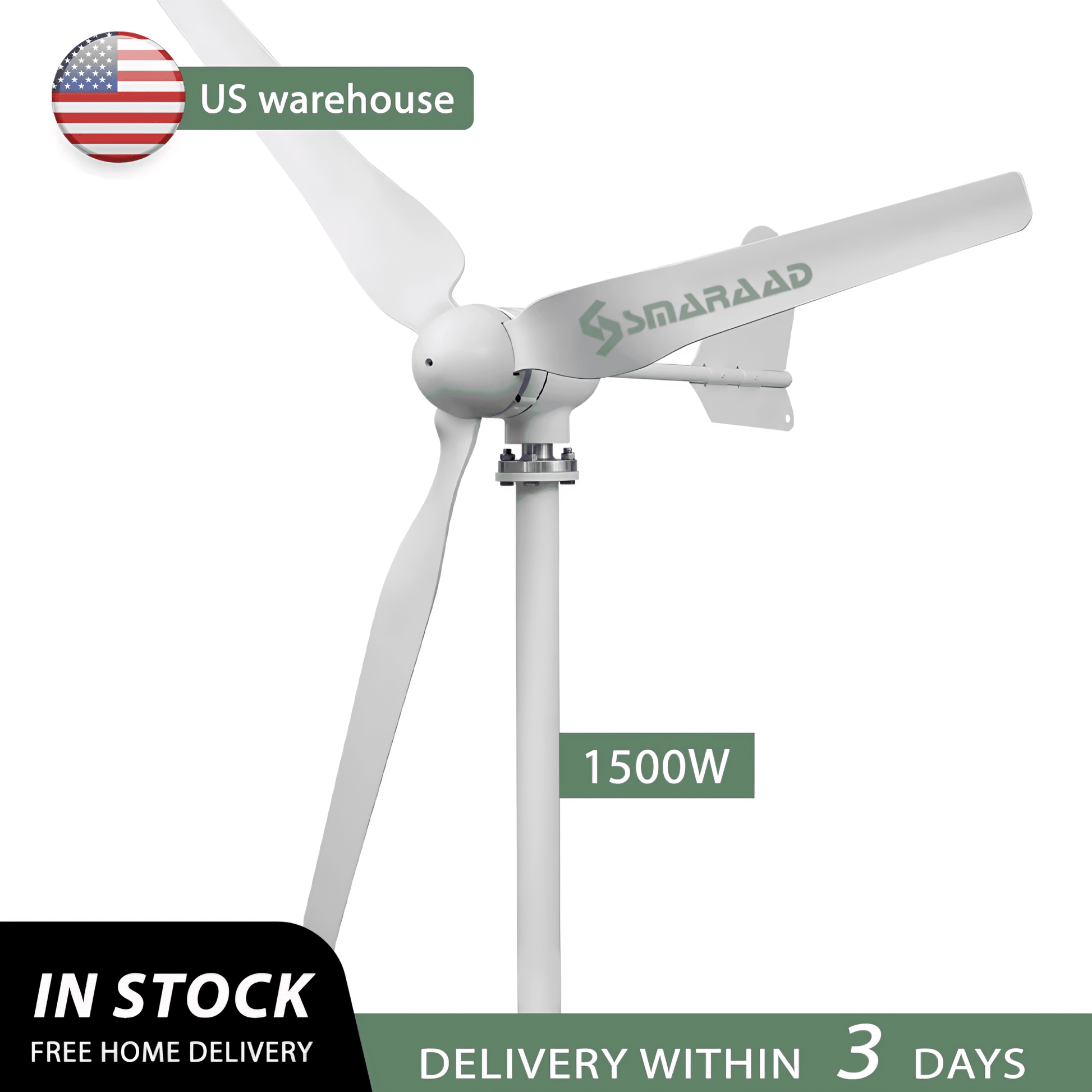 1500W Wind Generator Pole Not Included
