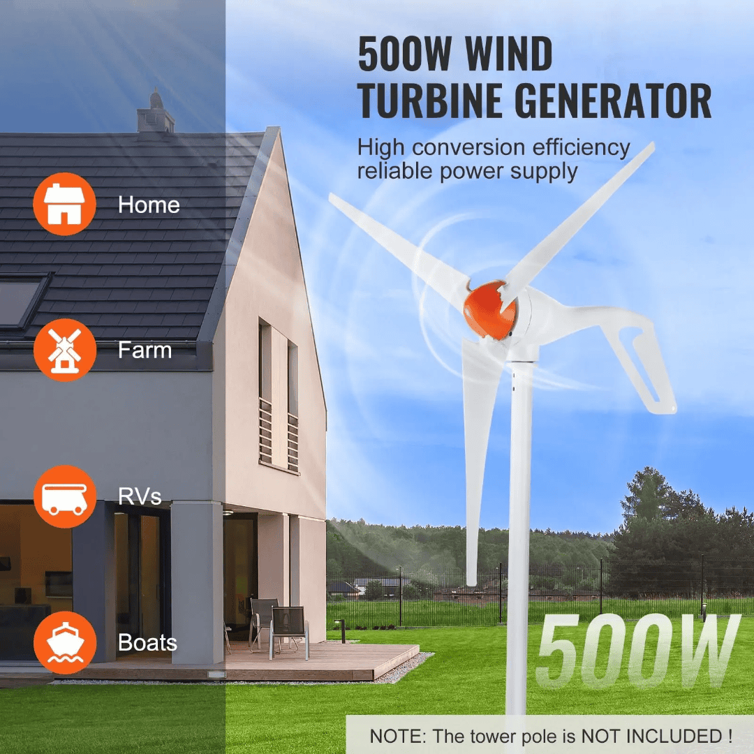 500w 12V Wind Generator Pole Not Included