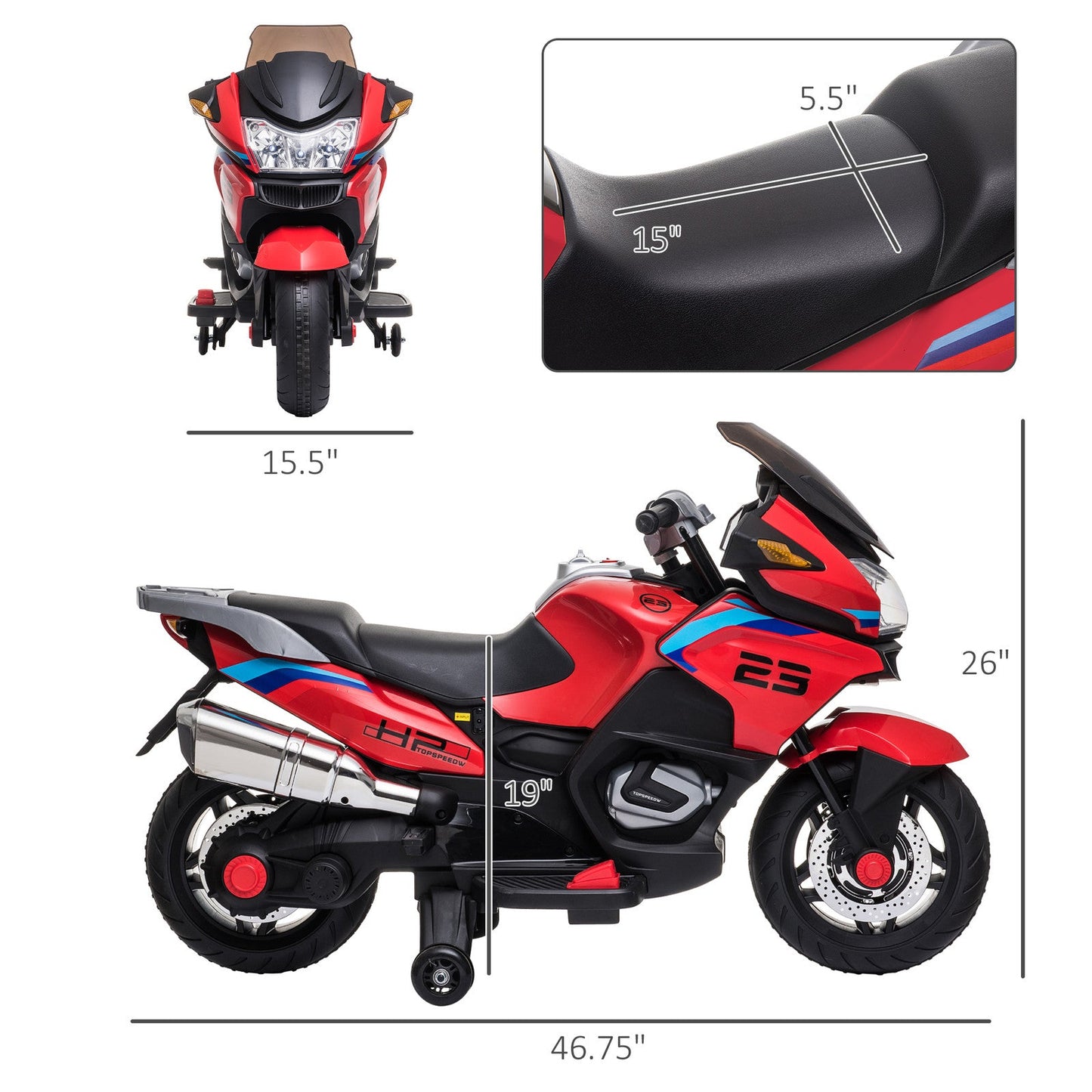 Electric Kids Motorcycle with Sound Effects, Lights, and Music – Red