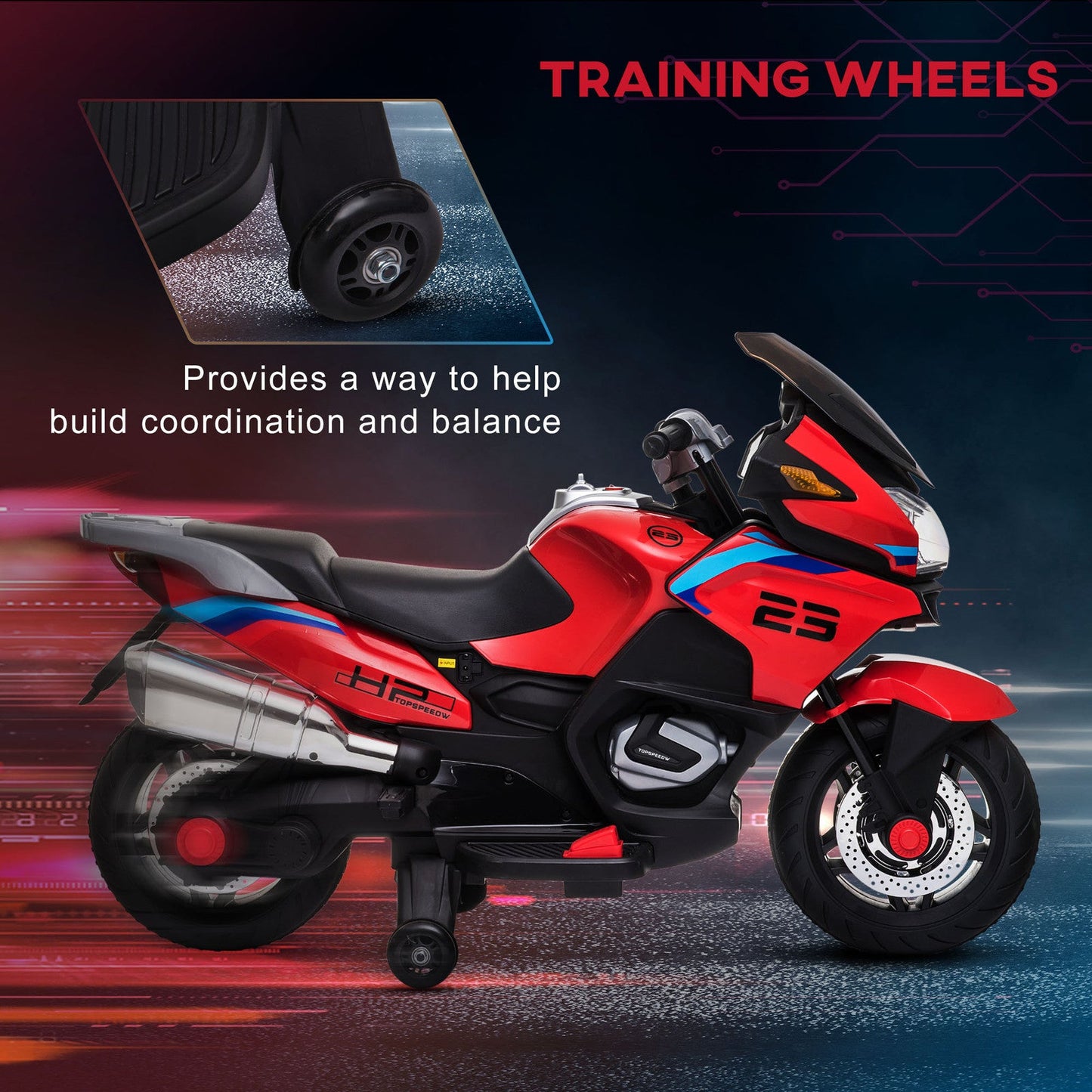 Electric Kids Motorcycle with Sound Effects, Lights, and Music – Red