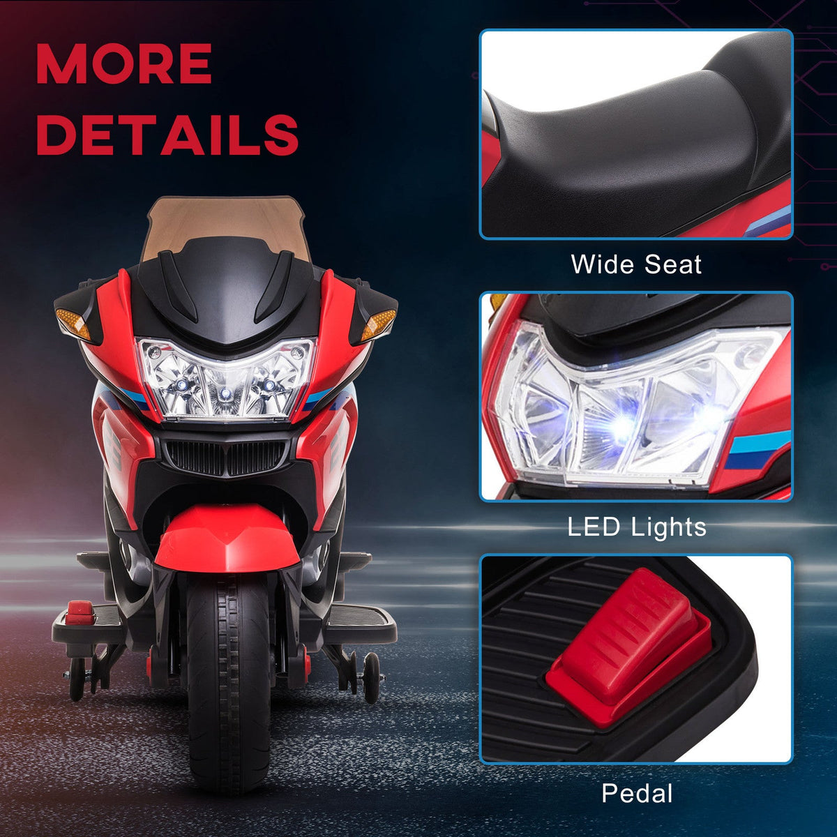 Electric Kids Motorcycle with Sound Effects, Lights, and Music – Red
