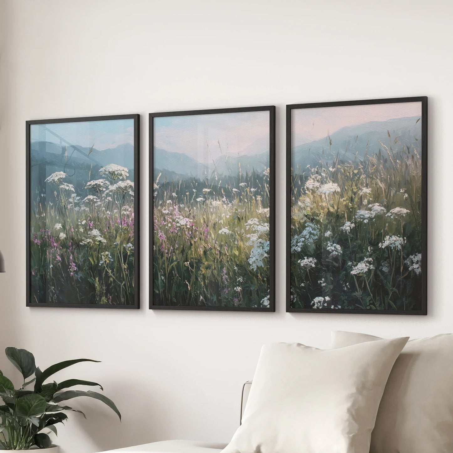 Wildflower Field at Sunset – Nature Wall Art Set of 3