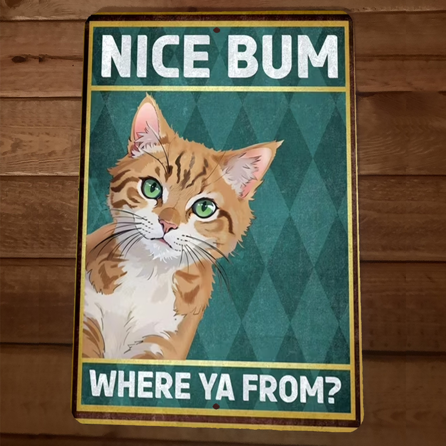 Nice Bum Where Ya From Cat 8x12 Funny Bathroom Metal Wall Sign