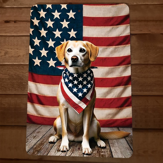 USA Lab Dog American Flag 4th of July 8x12 Metal Wall Sign