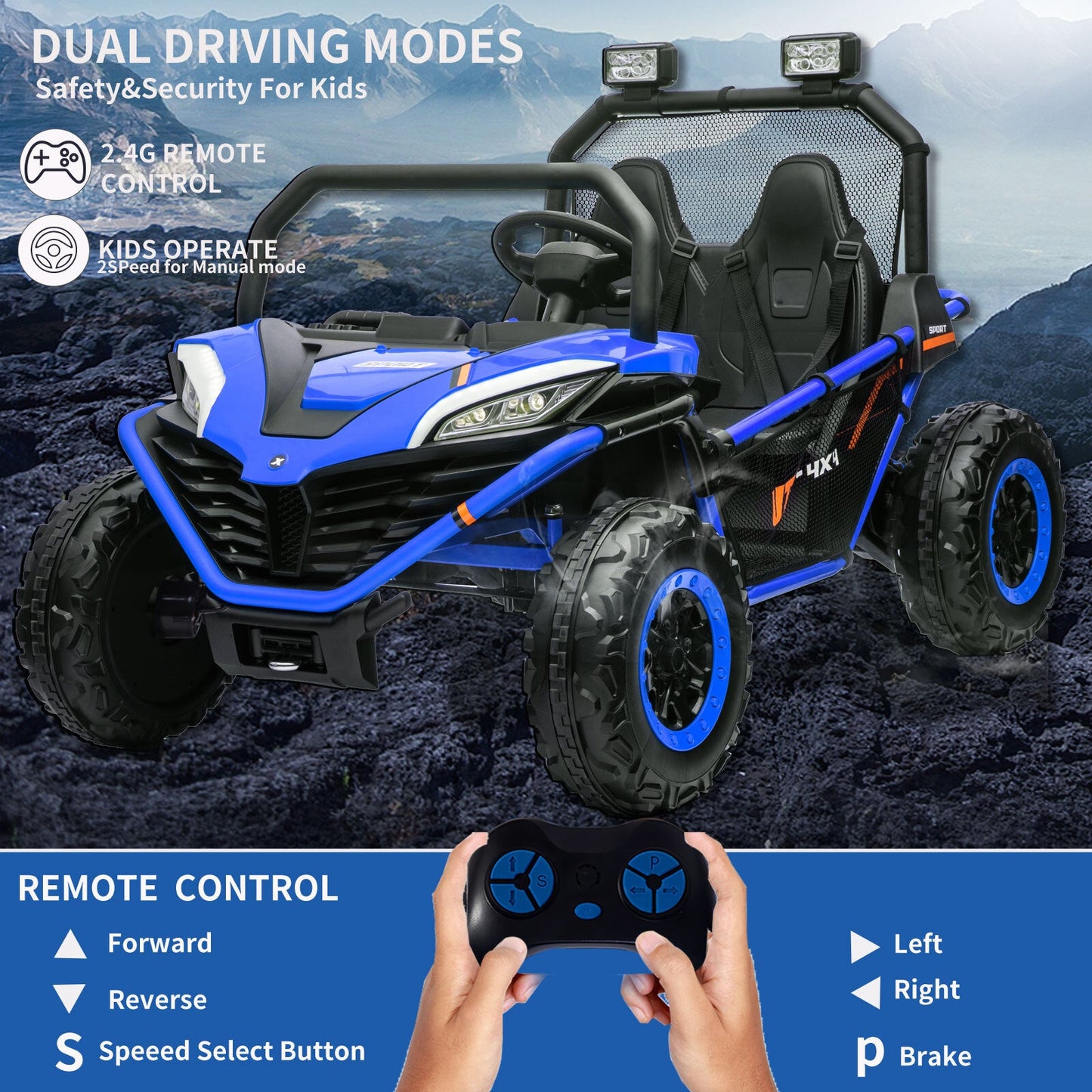 24V Kids 2-Seater Electric Ride-On UTV Truck with 4WD and 320W Motor, Remote Control