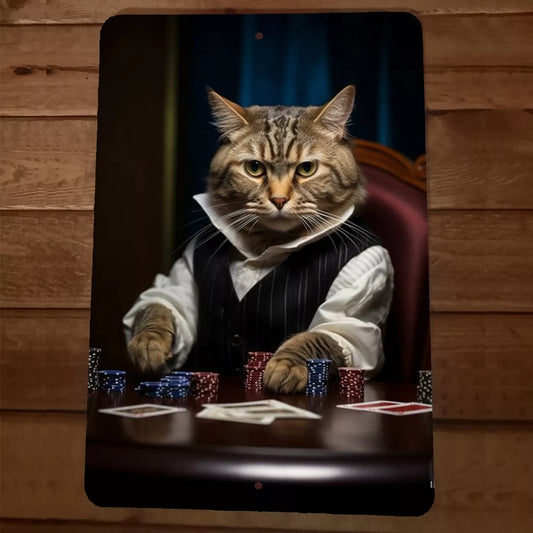 Cat Gambling Playing Cards Poker 8x12 Metal Wall Sign #2