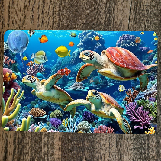 Creative Turtles Swimming Artwork 8x12 Inch Metal Wall Sign