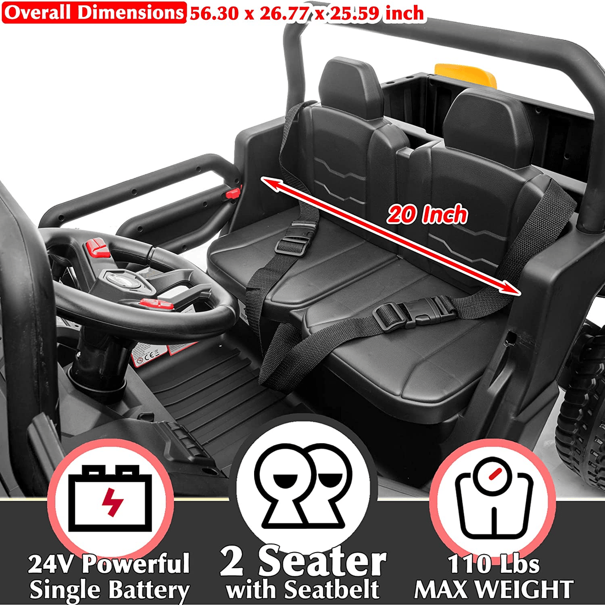 6X6 24V Children's Electric Vehicle 4WD Double Seater Ride-On Truck Dump Bed 6 Wheeler UTV Plaything