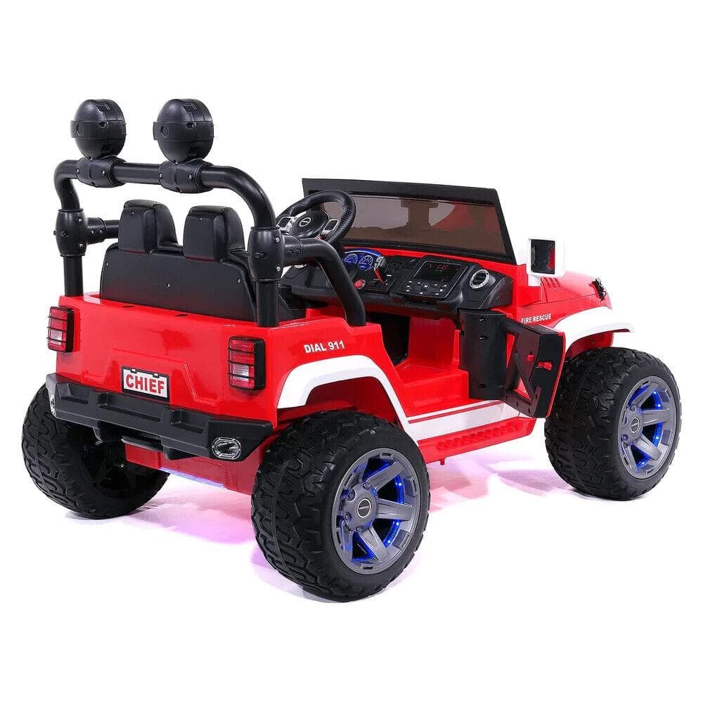 24V Dual-Seater Children's Ride-On Fire Truck Jeep, 2 Strong Motors, Rubber Wheels + Remote Control