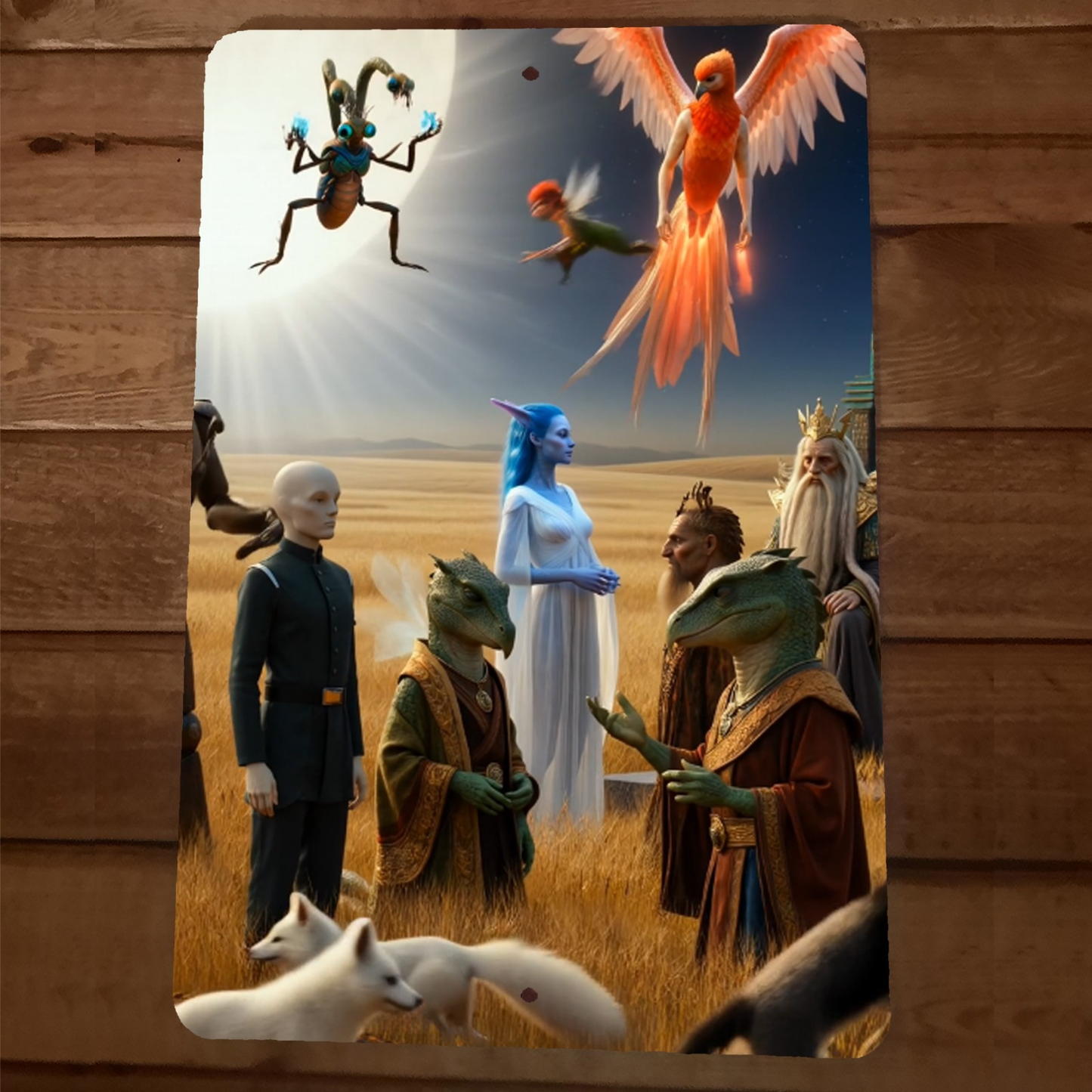 5th Dimension Phoenix with Aliens Artwork 8x12 Metal Wall Sign