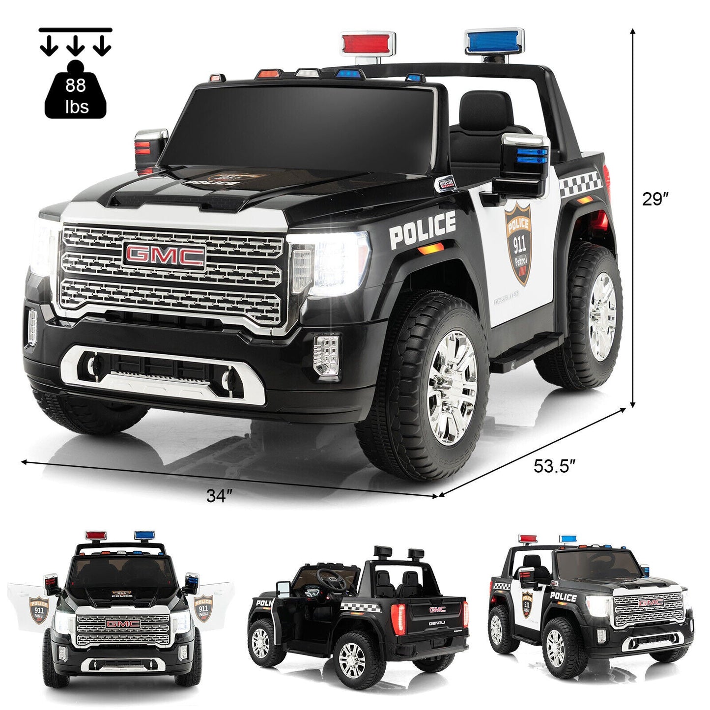 Kids Ride On Police Car with Seat Belts and Door Locks - 12V Electric Toy Vehicle