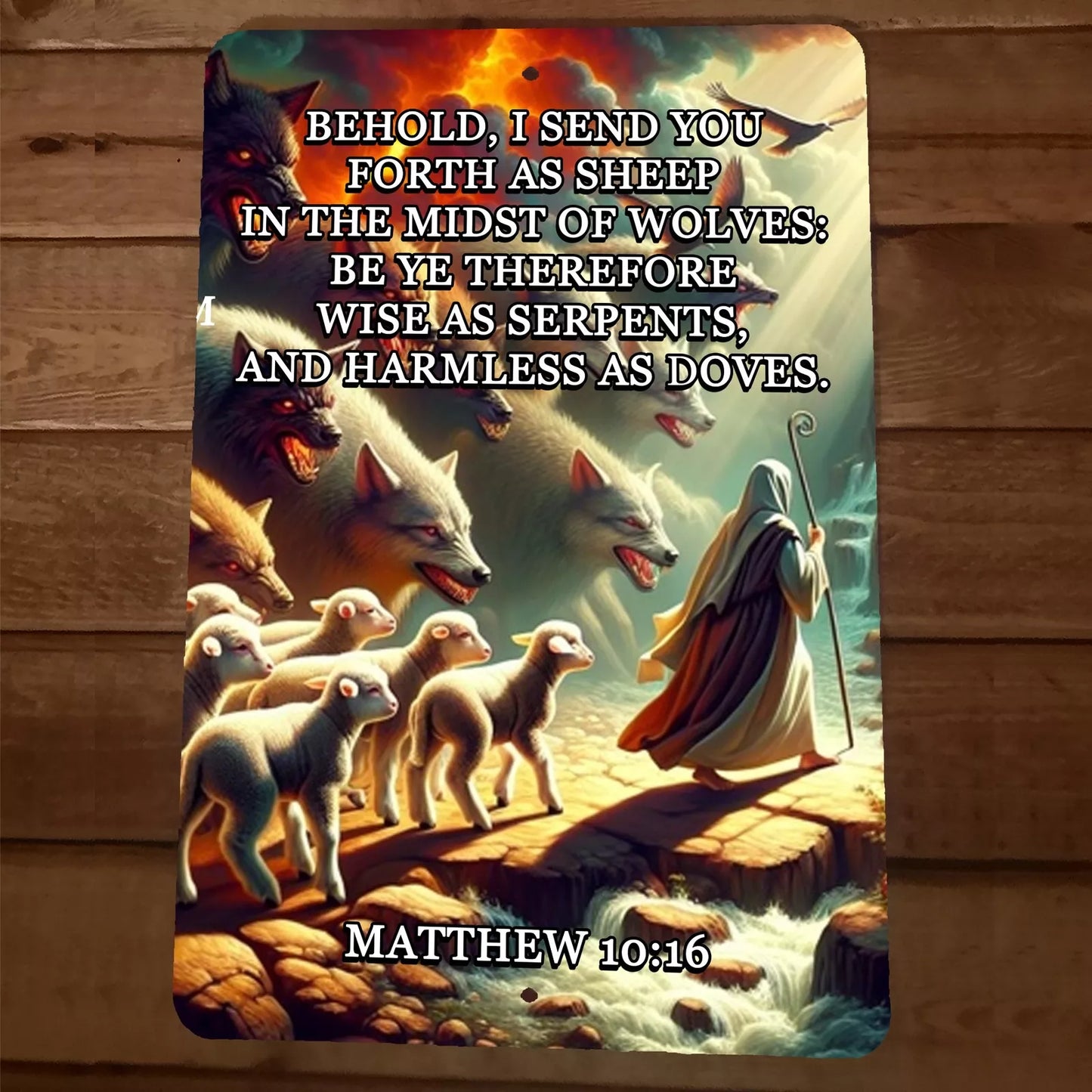 Matthew 10:16 Sheep in the Midst Wolves 8x12 Metal Wall Sign Bible Quote