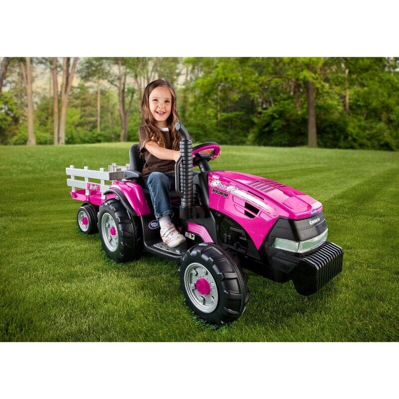 Peg Perego 12V Case IH Magnum Tractor with Trailer Electric Ride-On - Rose