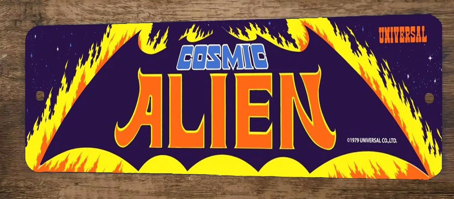 Cosmic Alien Arcade 3x12  Metal Wall Video Game Marquee Banner Sign