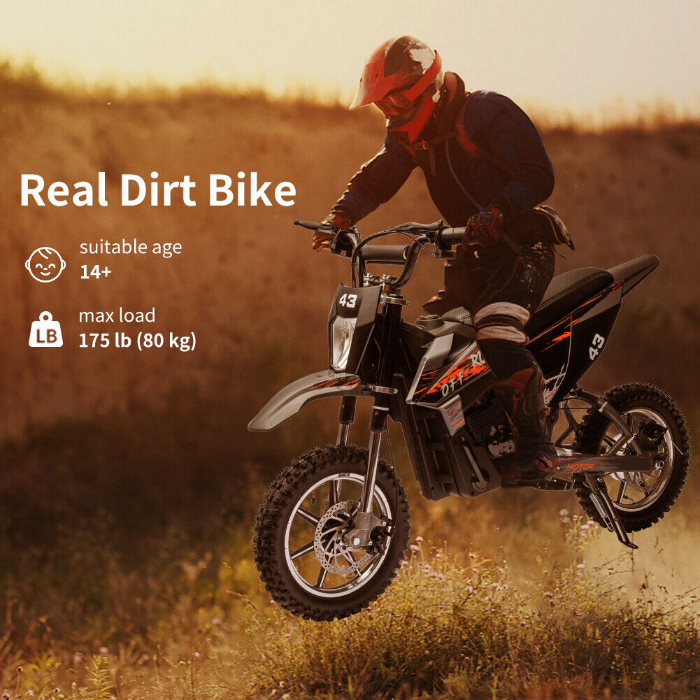 Electric Dirt Bike for Kids with LED Lamp and Brushed Motor - 36V Ride On Motorcycle