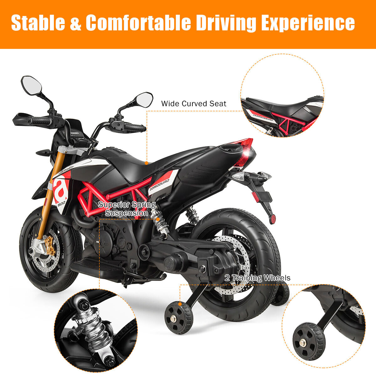 Aprilia 12V Kids Ride-On Motor Bike with Training Wheels - Officially Licensed Motorcycle Toy
