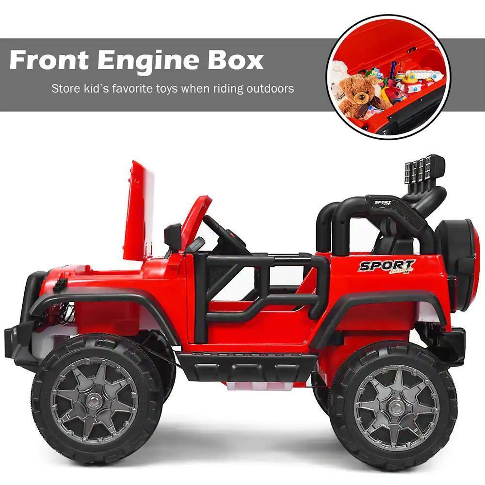 RC Electric Ride-On Toy Truck for Kids with 2 Seats and Storage Compartment - Red 12.6"