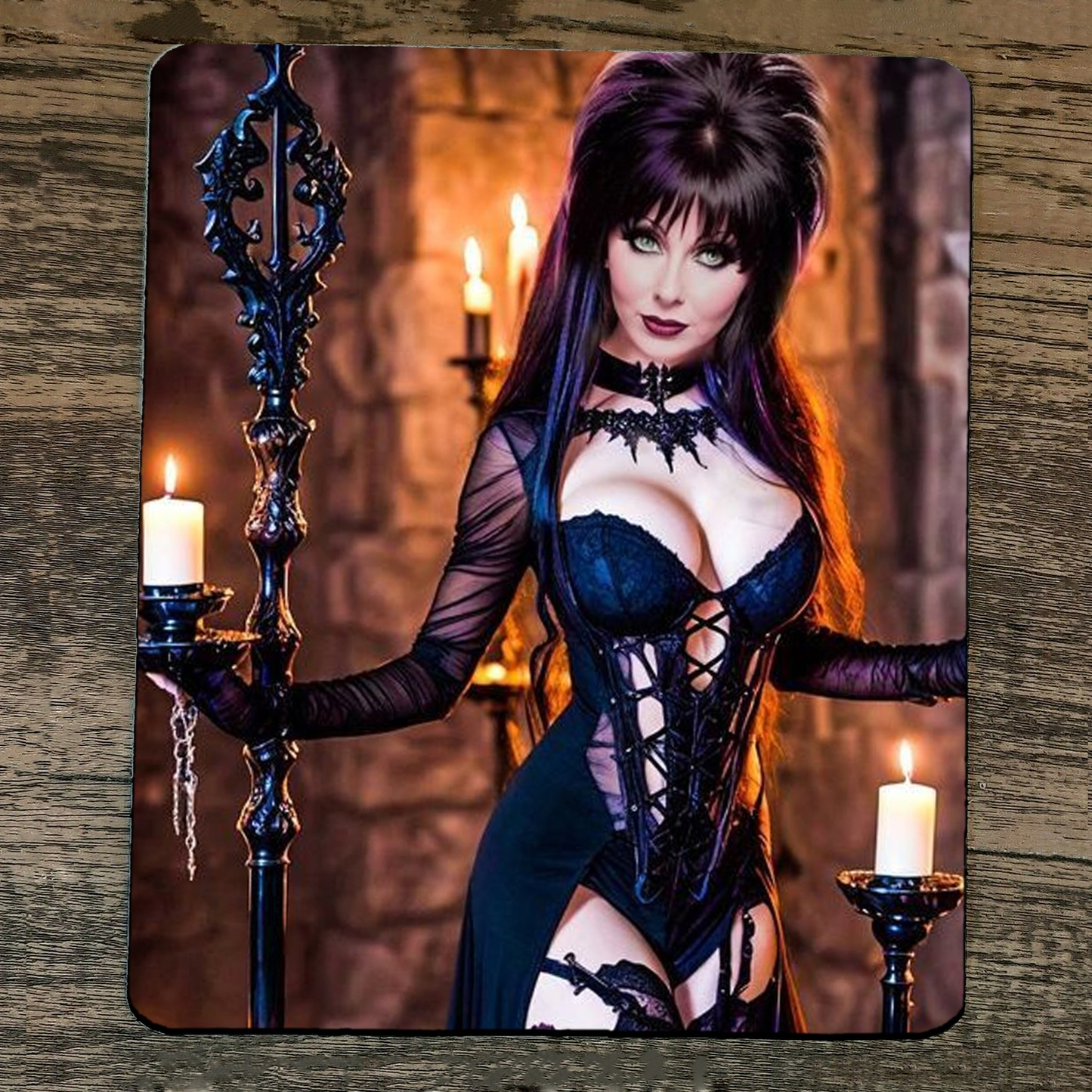 Mouse Pad Mistress of the Dark Queen Elvira with Candles