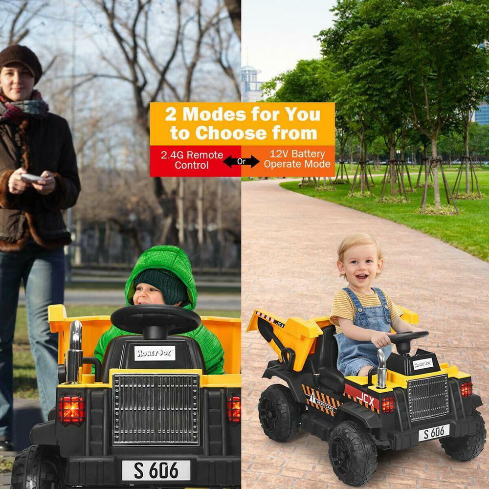 12V Electric Ride On Dump Truck with Remote Control for Kids - Construction Tractor with Working Bucket