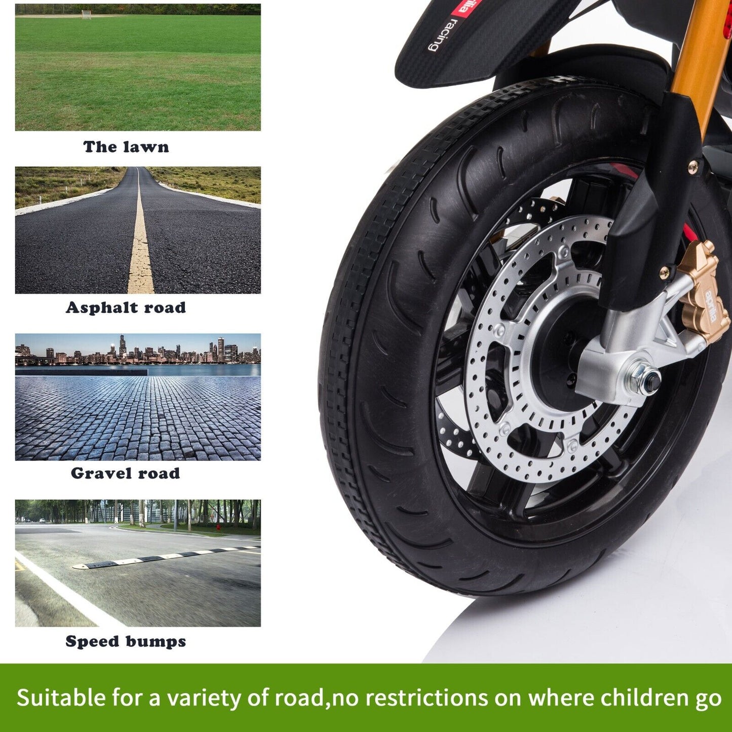 TOBBI 12V Aprilia Licensed Electric Ride-On Motorcycle for Kids with Training Wheels