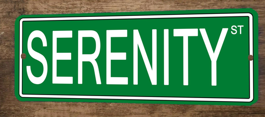Serenity St 4x12 Metal Wall Sign Banner Poster Green Steet Sign