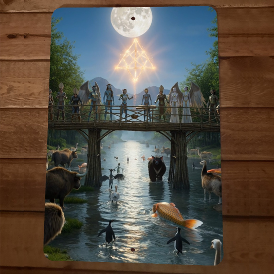 5th Dimension Fantasy Bridge Aliens Artwork 8x12 Metal Wall Sign