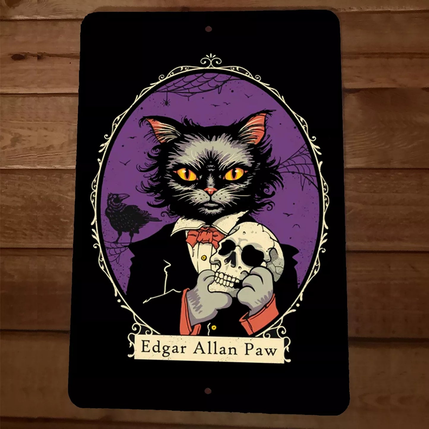 Edgar Allen Paw Poe Cat 8x12 Metal Wall Sign Halloween