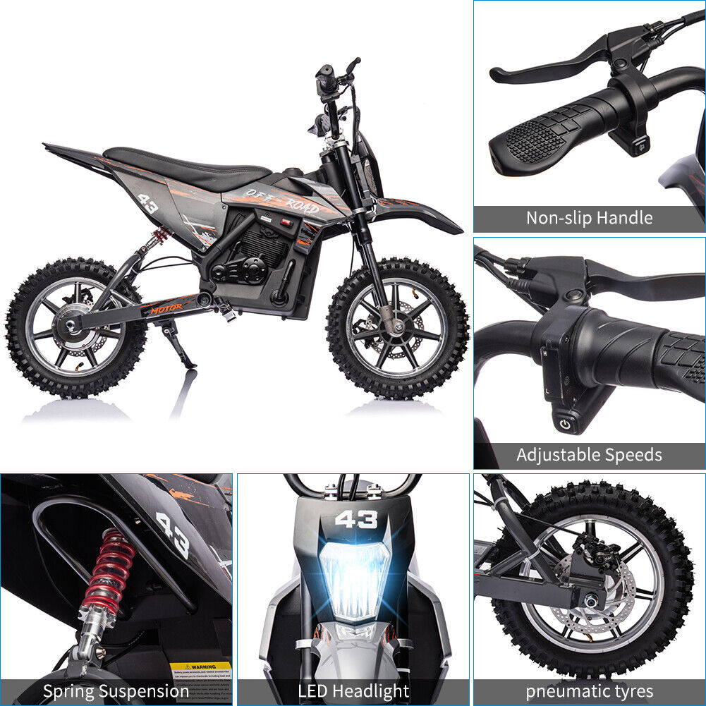 Electric Dirt Bike for Kids with LED Lamp and Brushed Motor - 36V Ride On Motorcycle