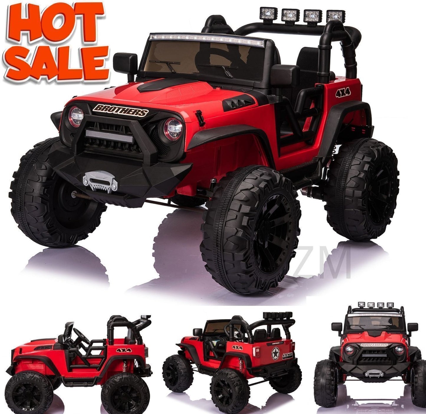 2 Seater 24V Kids Ride On Truck with Remote Control, LED Lights, and 3 Speeds - 2x200W Power