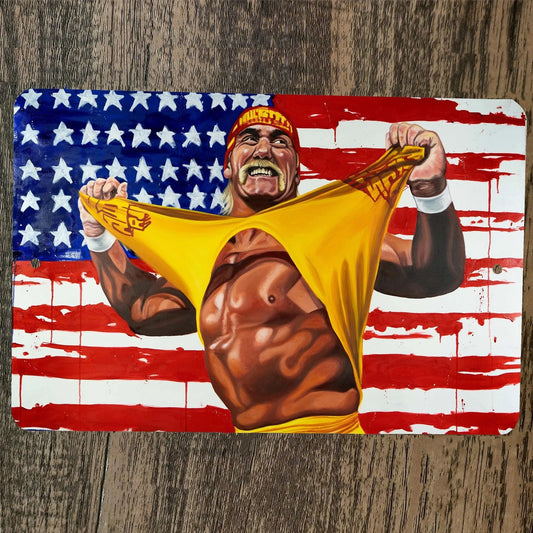 Legendary Hulk Hogan Artwork USA Flag 8x12 Metal Wall Sign